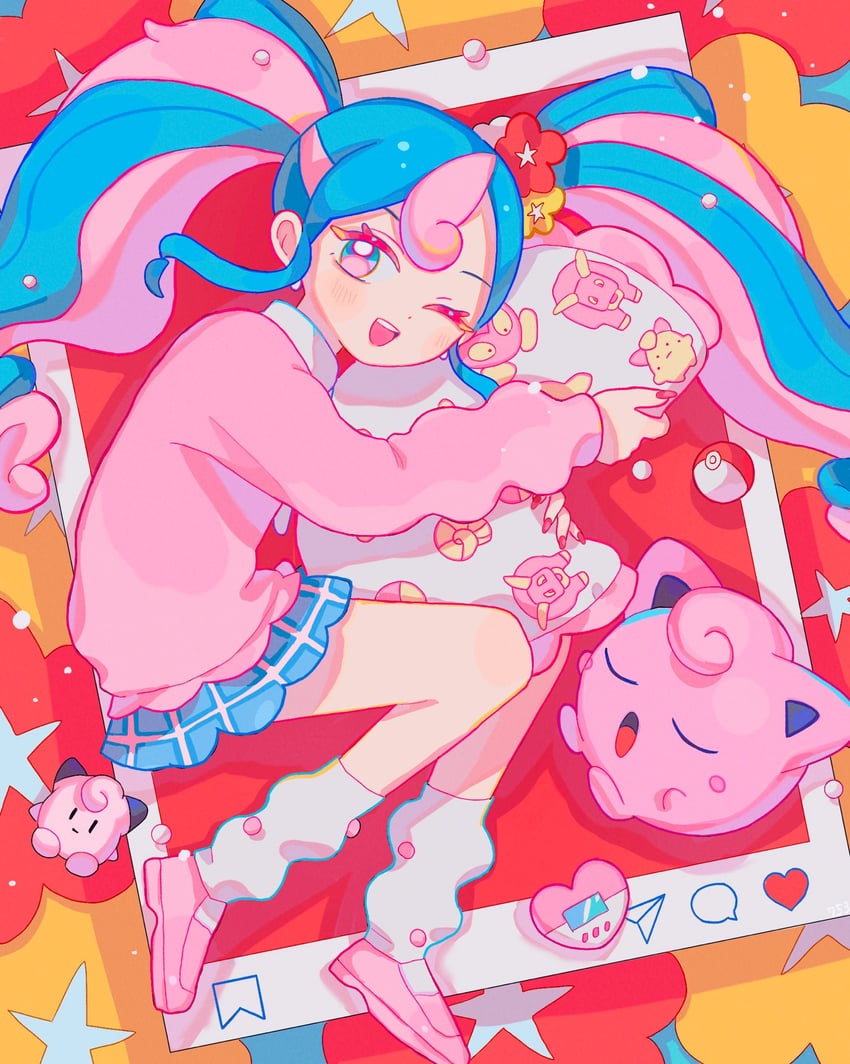 hatsune miku, jigglypuff, fairy miku, clefairy sprite, bull sprite, and 1 more (pokemon and 2 more) drawn by nagomi_(_nagomi_)