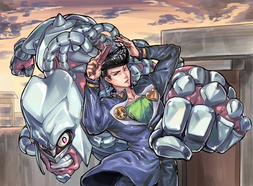 higashikata josuke and crazy diamond (jojo no kimyou na bouken and 1 more) drawn by hold111