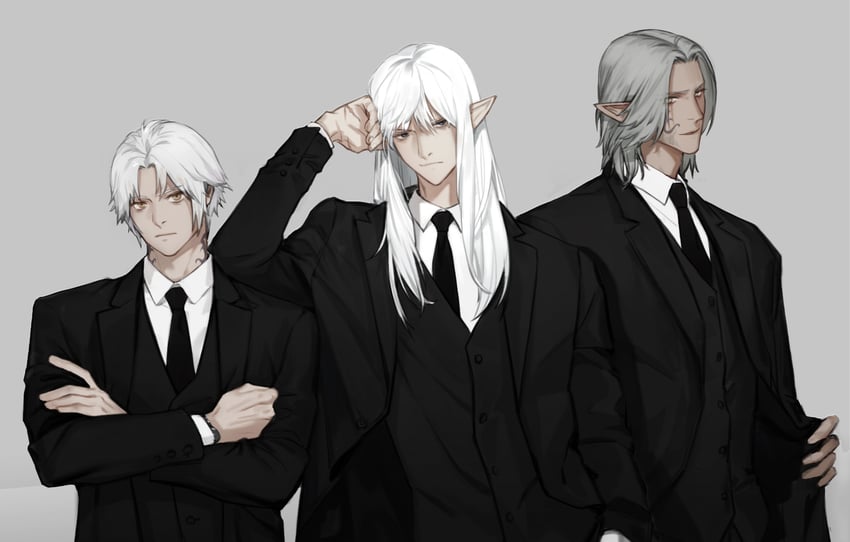 estinien varlineau, thancred waters, and urianger augurelt (final fantasy and 1 more) drawn by hoi_star