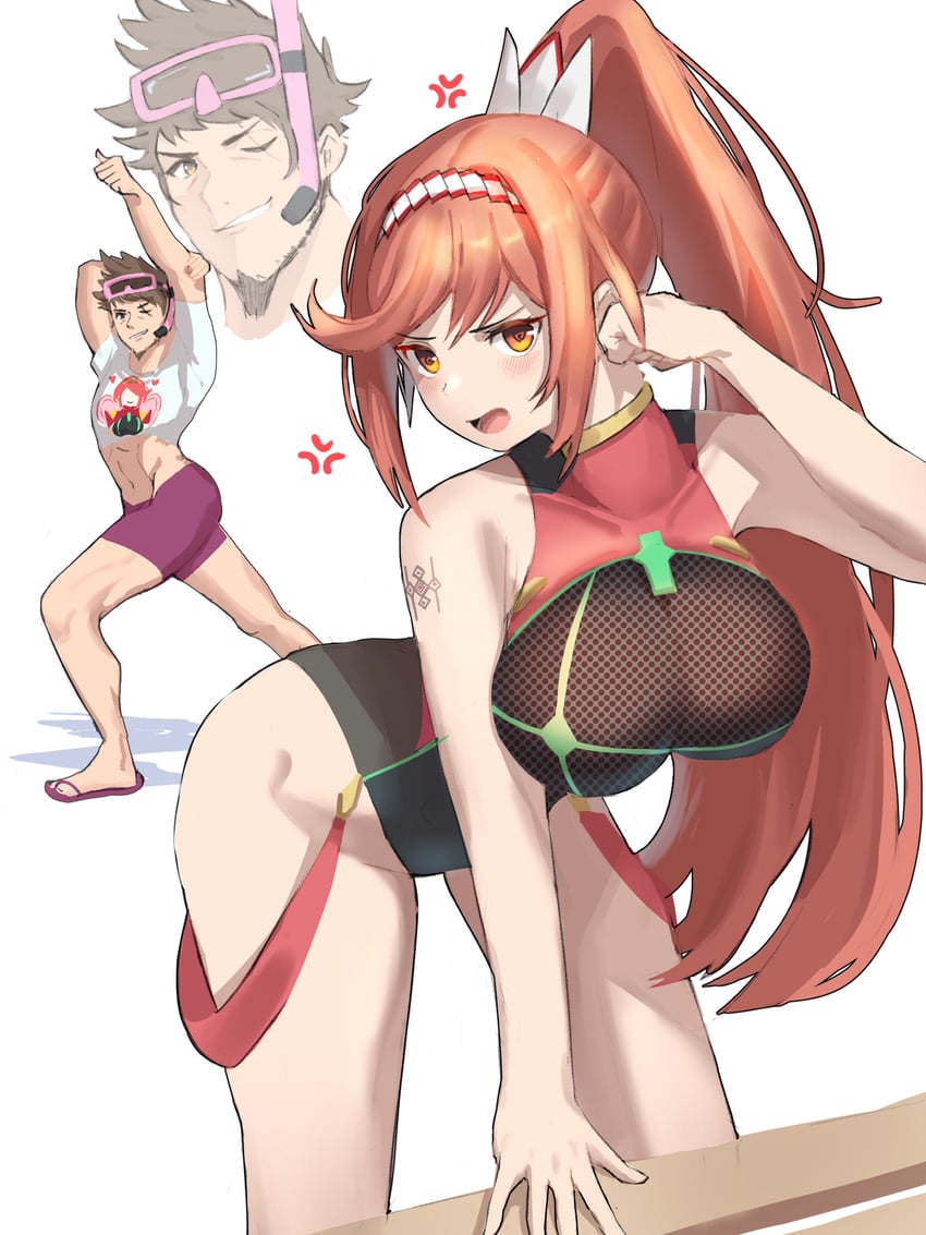 rex, pyra, glimmer, and tora (xenoblade chronicles and 3 more) drawn by medaman