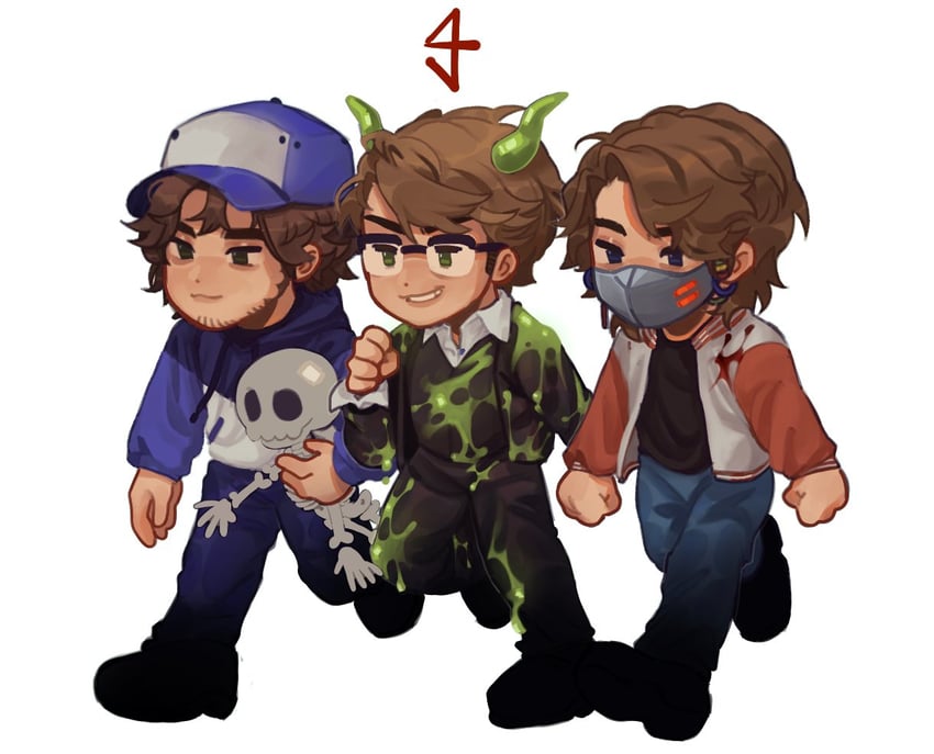 ranboo, slimecicle, sneegsnag, charlie, sneeg, and 1 more (generation loss) drawn by hulatie