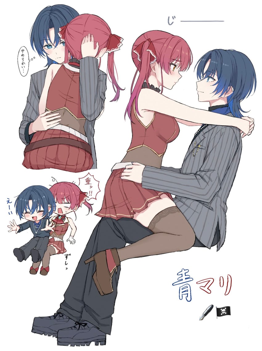 houshou marine and hiodoshi ao (hololive and 1 more) drawn by gannbarimasu35