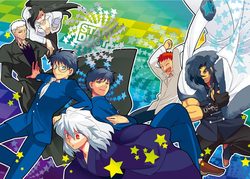tohno shiki, michael roa valdamjong, nanaya shiki, nrvnqsr chaos, kishima kouma, and 1 more (tsukihime and 1 more) drawn by akariya_kuubu