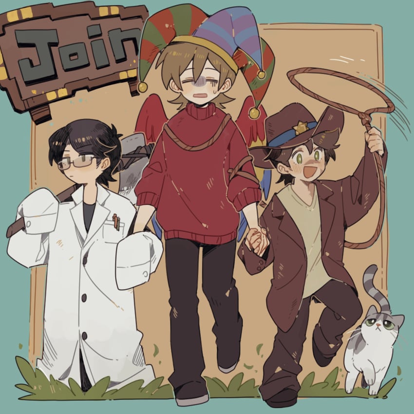 grian, goodtimeswithscar, jellie, and cubfan135 (minecraft youtube and 1 more) drawn by luminous_slime
