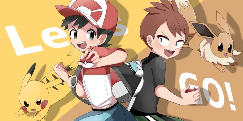 pikachu, eevee, chase, and trace (pokemon and 1 more) drawn by hachi_(hachi_sin)