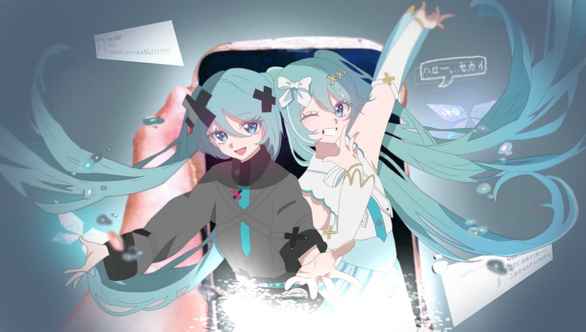 hatsune miku, batsu miku, and hiramado miku (vocaloid and 3 more) drawn by kxha5537