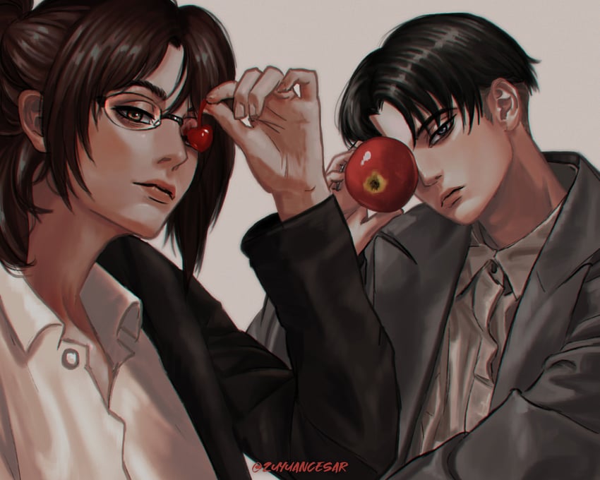 levi and hange zoe (shingeki no kyojin) drawn by zu_yuan_cesar