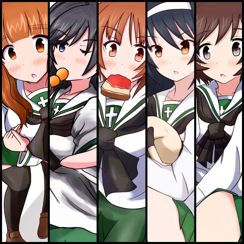 nishizumi miho, akiyama yukari, takebe saori, reizei mako, and isuzu hana (girls und panzer) drawn by meiya