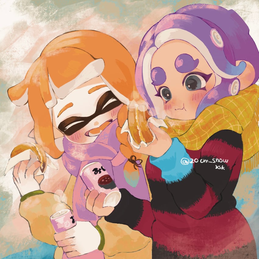 inkling player character, inkling girl, octoling player character, and octoling girl (splatoon and 1 more) drawn by 20cm_snow