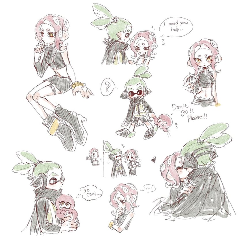 inkling player character, octoling player character, octoling girl, inkling boy, agent 8, and 2 more (splatoon and 2 more) drawn by gucandiyi52092