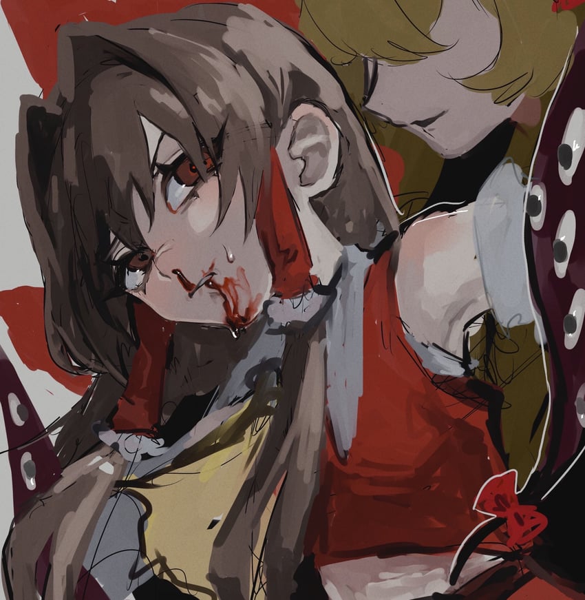 hakurei reimu and yakumo yukari (touhou) drawn by haniwa_kue