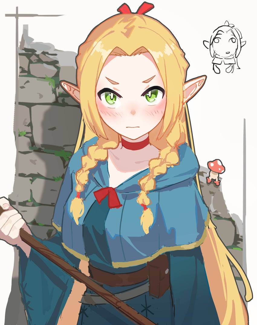 marcille donato and walking mushroom (dungeon meshi) drawn by koki_(user_caux4382)