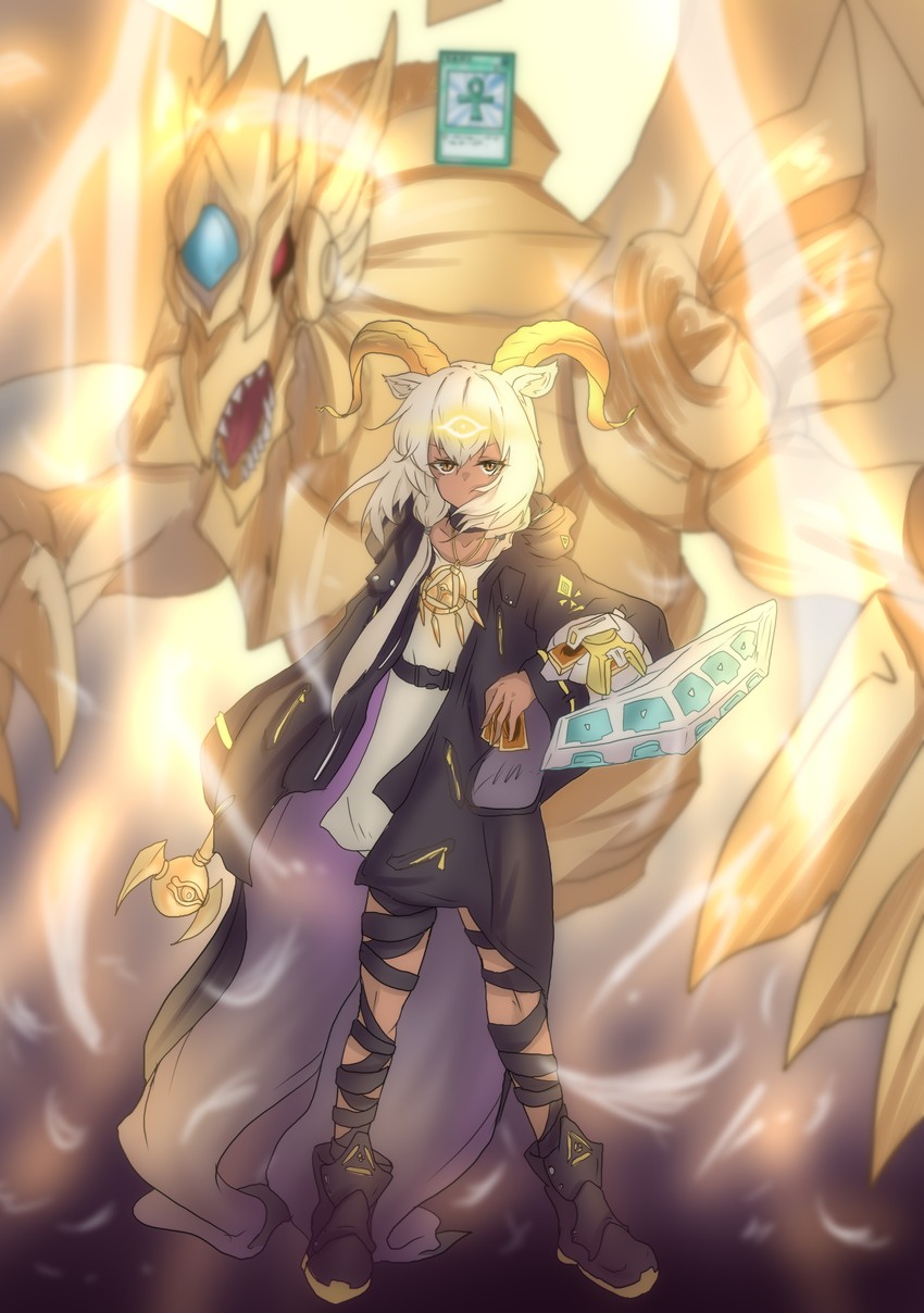 beeswax, the winged dragon of ra, and monster reborn (arknights and 2 more) drawn by zhuang_yu_pizza