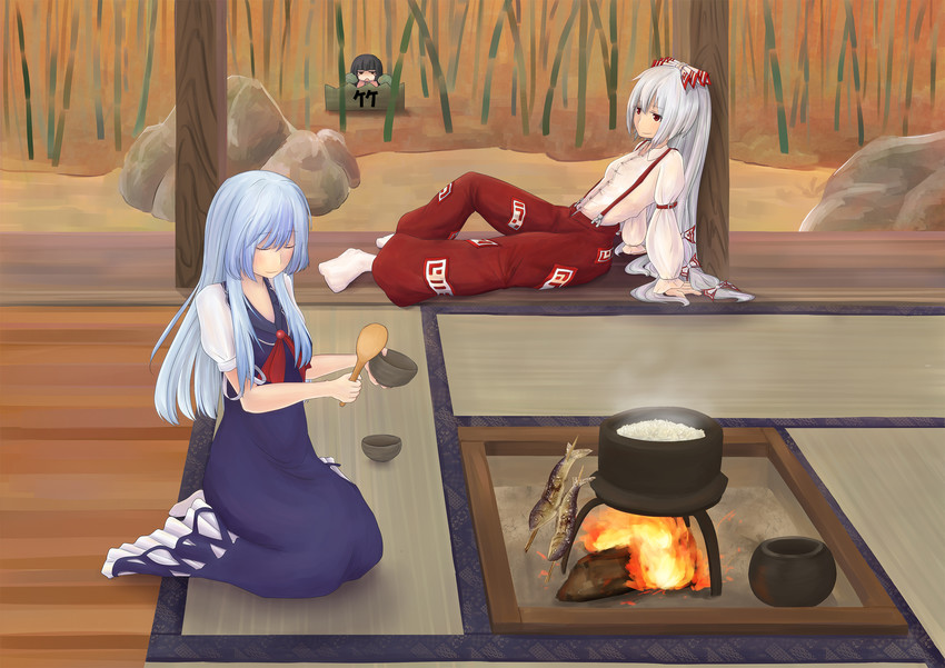 fujiwara no mokou, kamishirasawa keine, and houraisan kaguya (touhou) drawn by amu_(takuya0331)