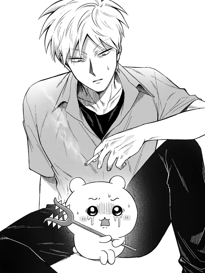 akagi shigeru and chiikawa (fukumoto mahjong and 2 more) drawn by niwatori_panda