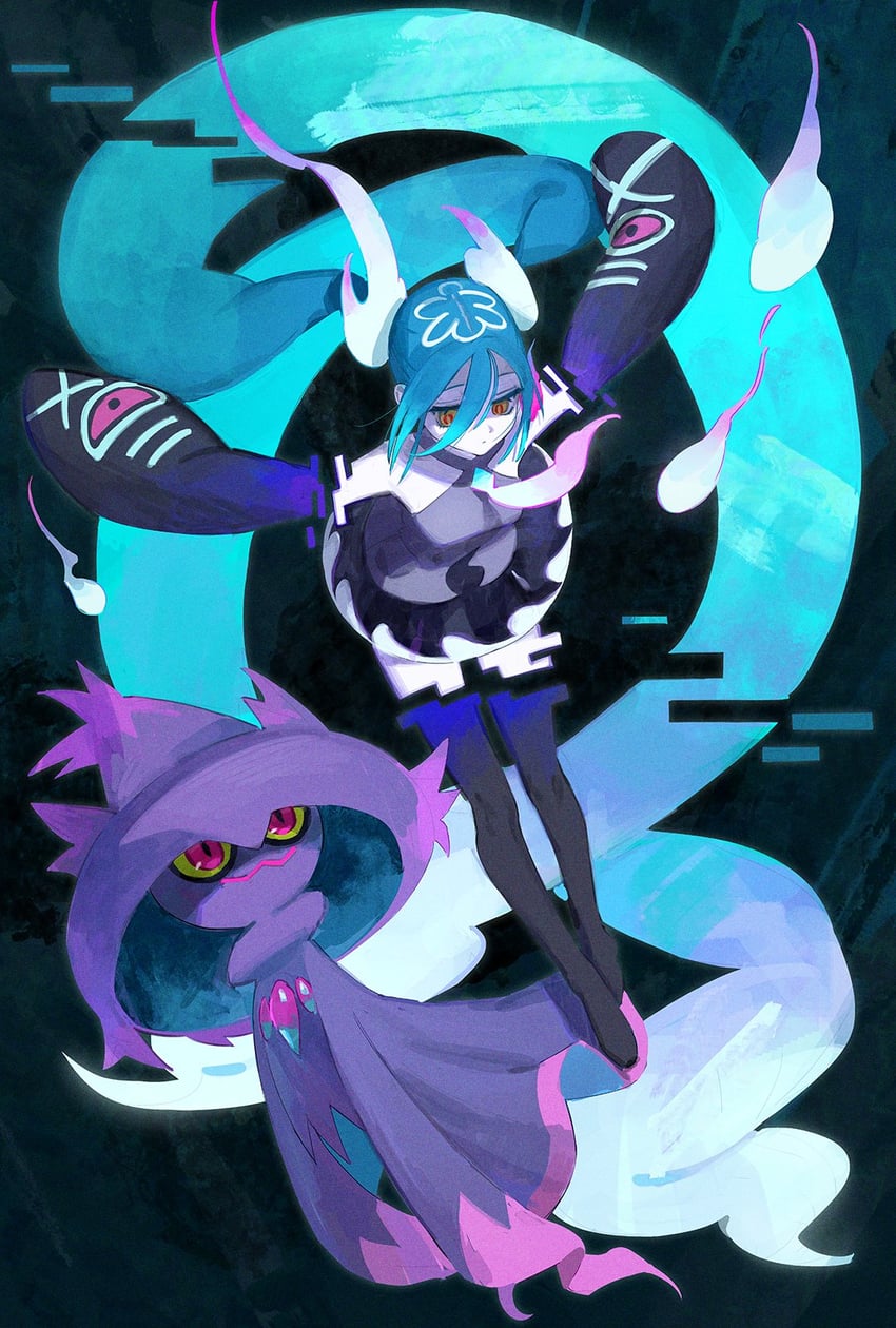 hatsune miku, mismagius, and ghost miku (pokemon and 2 more) drawn by mumukyabi