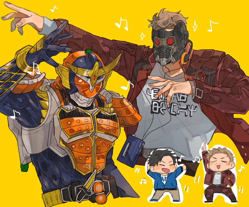 kamen rider gaim, peter quill, star-lord, and kazuraba kouta (marvel and 4 more) drawn by bbbb_fex