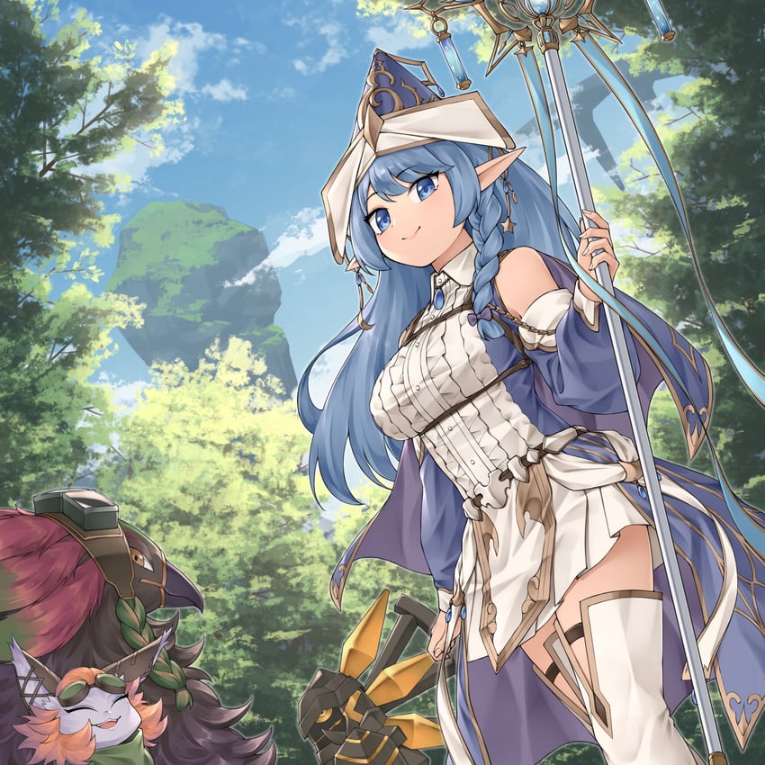 water enchantress of the temple, wandering gryphon rider, and magicore warrior of the relics (yu-gi-oh!) drawn by meshida_(lux-far-accelerator)