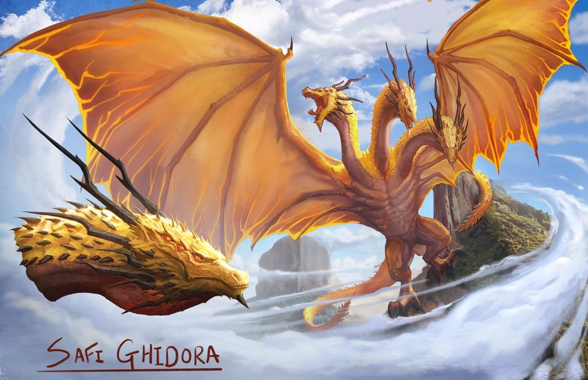 king ghidorah, xeno'jiiva, and safi'jiiva (monster hunter and 4 more) drawn by chipyray
