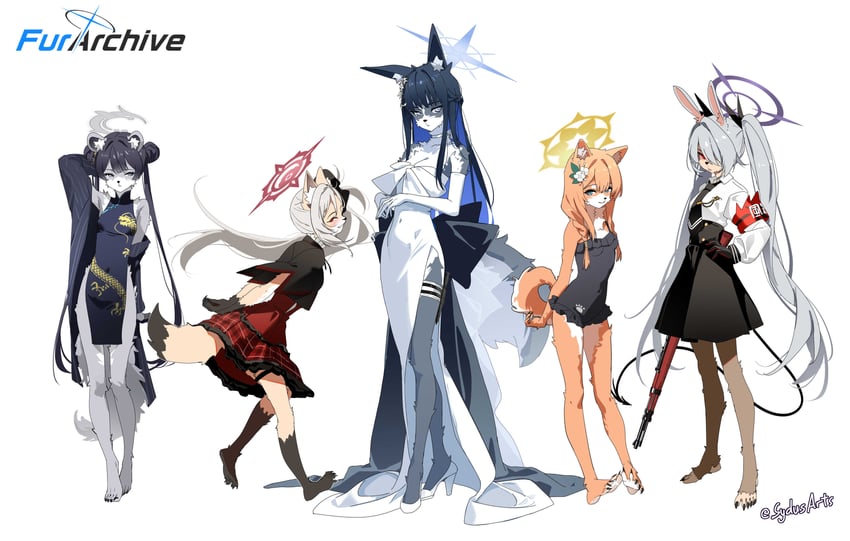 mari, kisaki, saori, mutsuki, and iori (blue archive) drawn by sydus