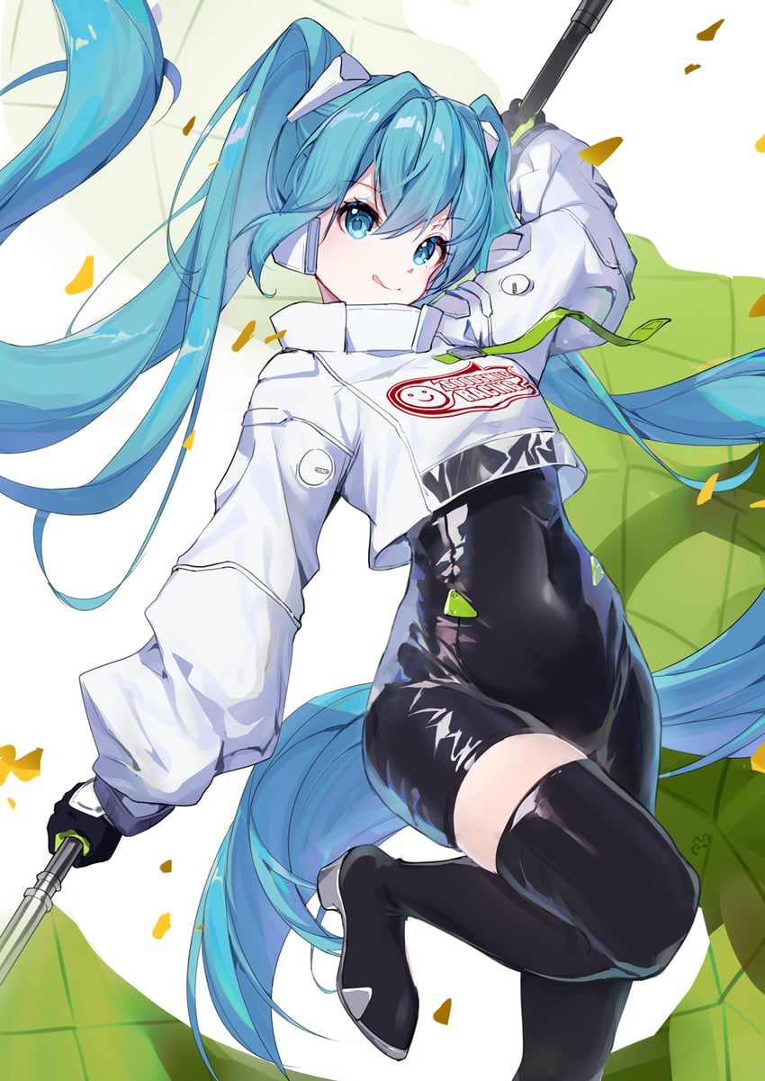 hatsune miku and racing miku (vocaloid and 1 more) drawn by bison_cangshu