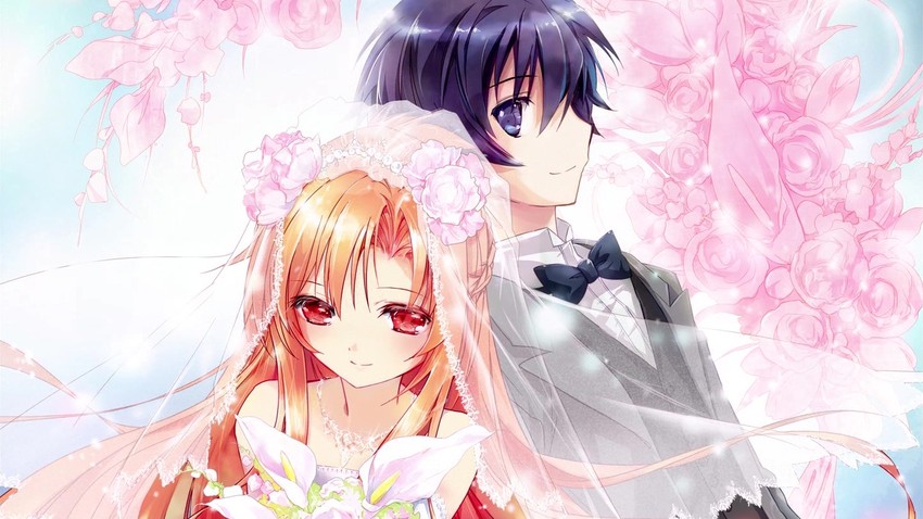 asuna and kirito (sword art online) drawn by aigamo_hiroyuki