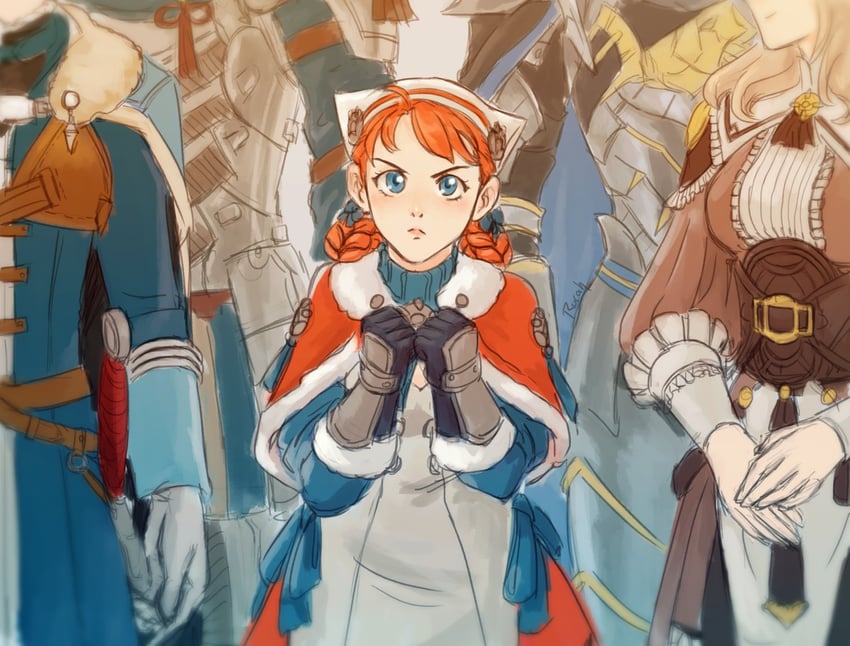 dimitri alexandre blaiddyd, mercedes von martritz, felix hugo fraldarius, annette fantine dominic, and dedue molinaro (fire emblem and 2 more) drawn by lilithcosa