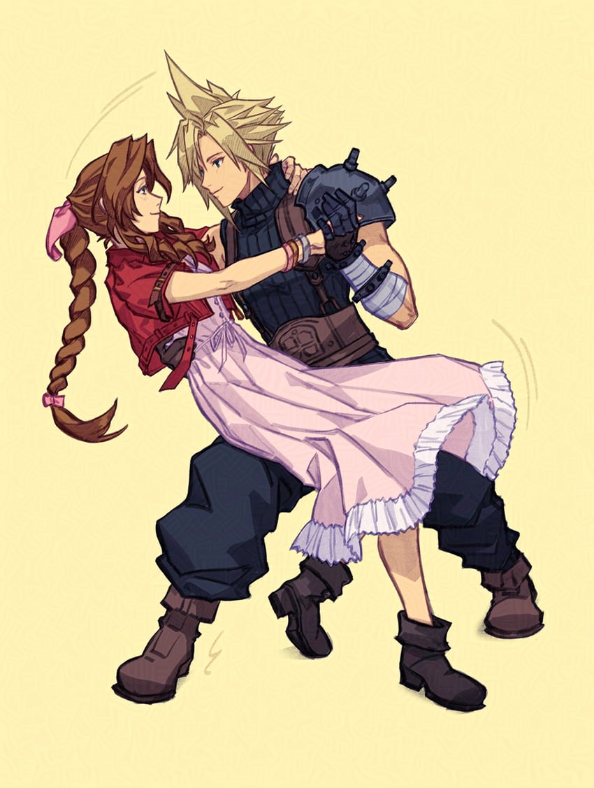 cloud strife and aerith gainsborough (final fantasy and 3 more) drawn by ff7_ree