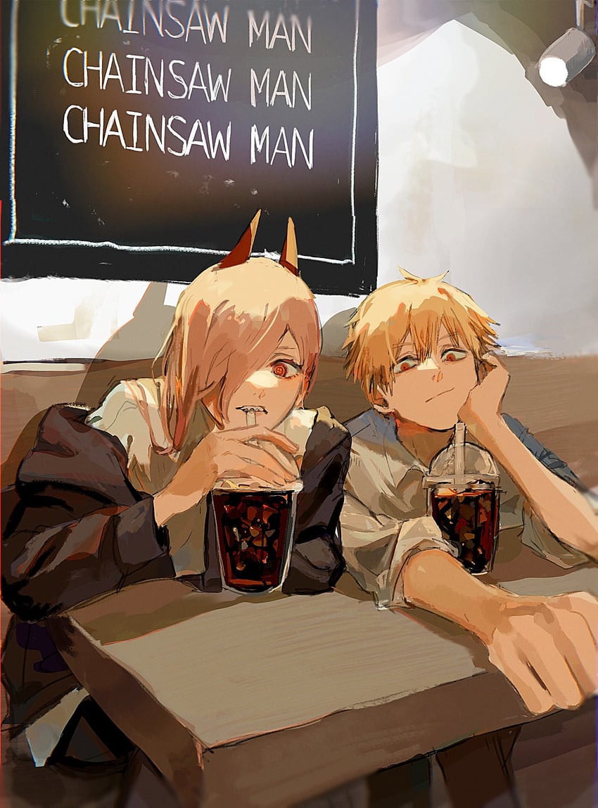 power and denji (chainsaw man) drawn by kuramochi_(mochi_kura_008)