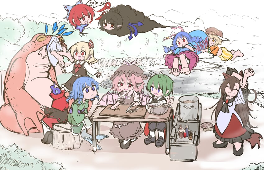 cirno, rumia, mystia lorelei, houjuu nue, wriggle nightbug, and 5 more (touhou) drawn by shinmon_akika