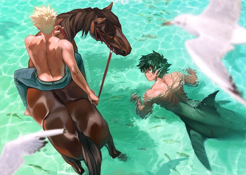 midoriya izuku and bakugou katsuki (boku no hero academia) drawn by shapooda
