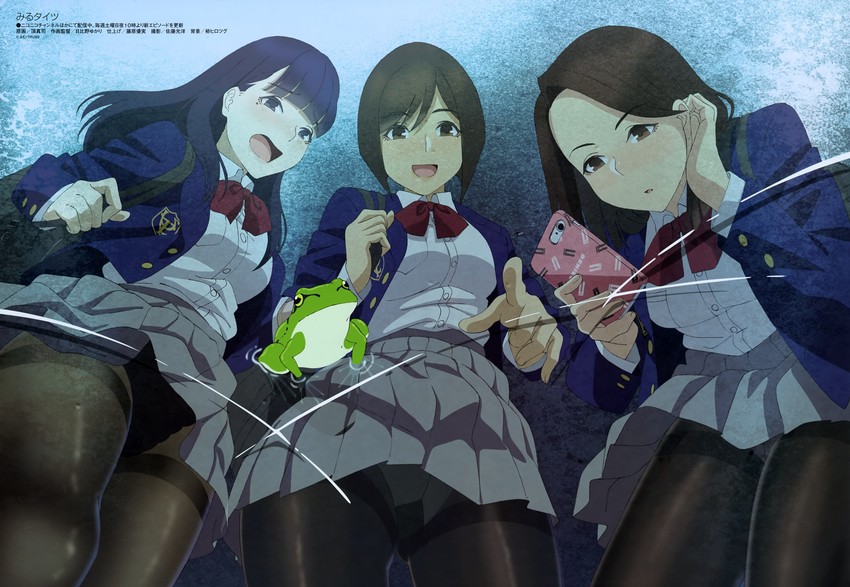 nakabeni yua, aikawa ren, and moegi homi (megami magazine and 1 more) drawn by itadaki_shinji