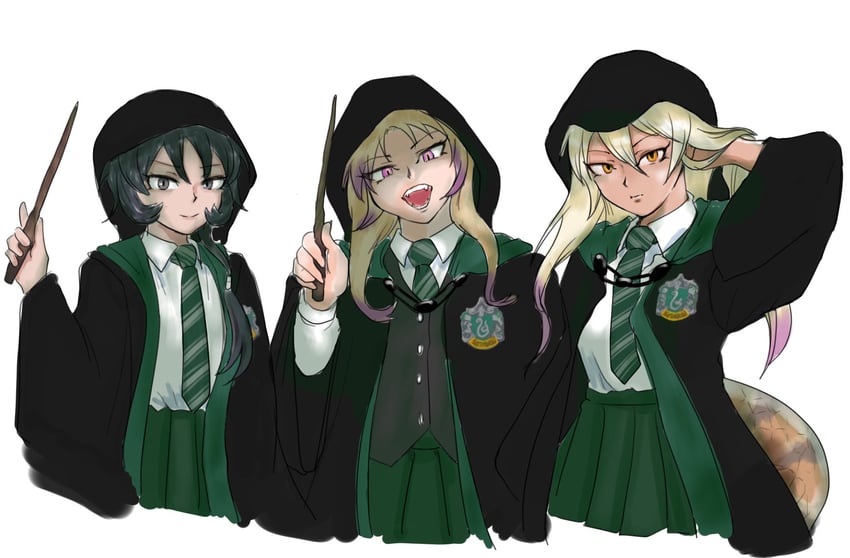 king cobra, african rock python, and black mamba (kemono friends and 2 more) drawn by saja_(166j357)