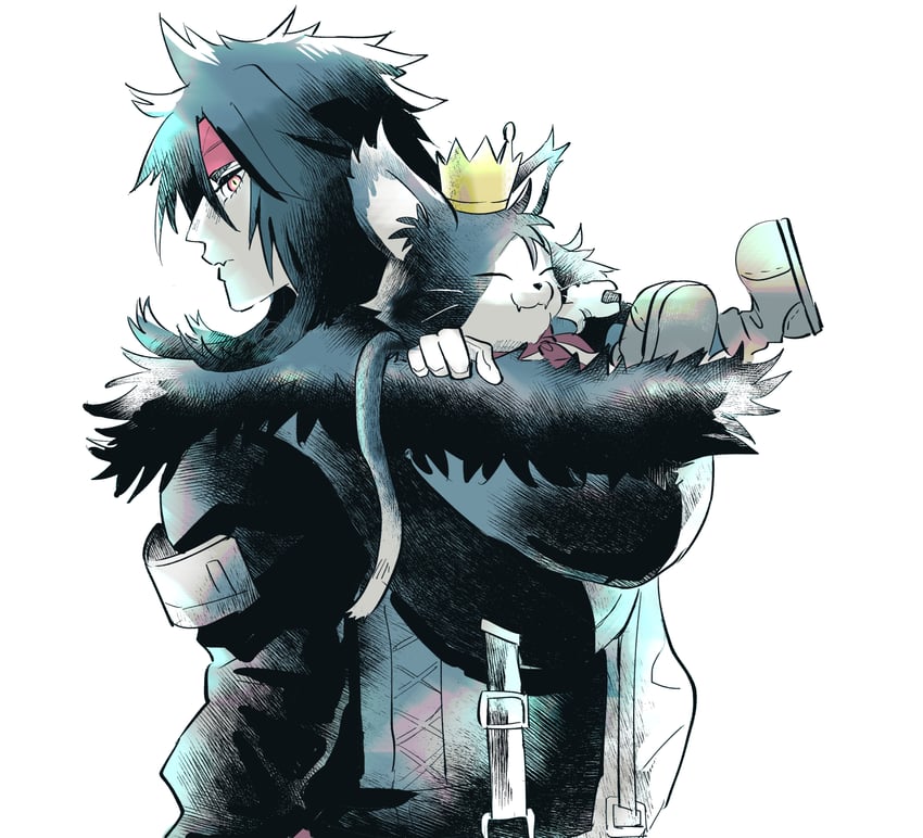 vincent valentine and cait sith (final fantasy and 2 more) drawn by niwawaka