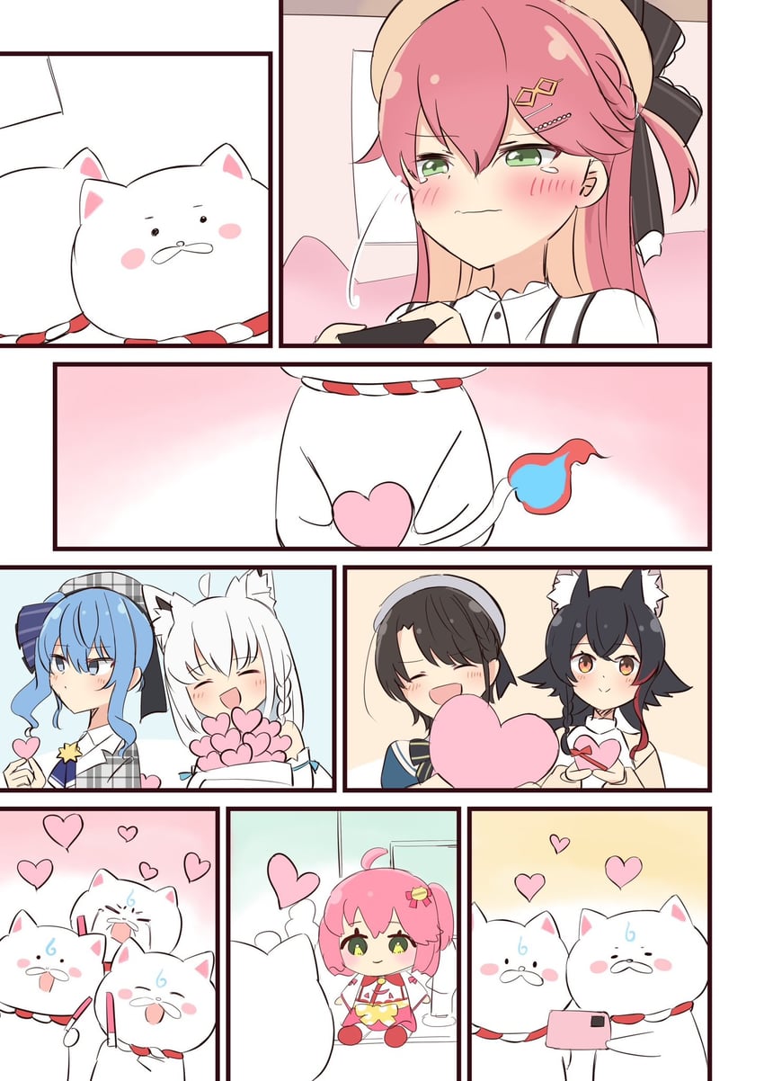 shirakami fubuki, hoshimachi suisei, sakura miko, ookami mio, oozora subaru, and 1 more (hololive) drawn by nashino53