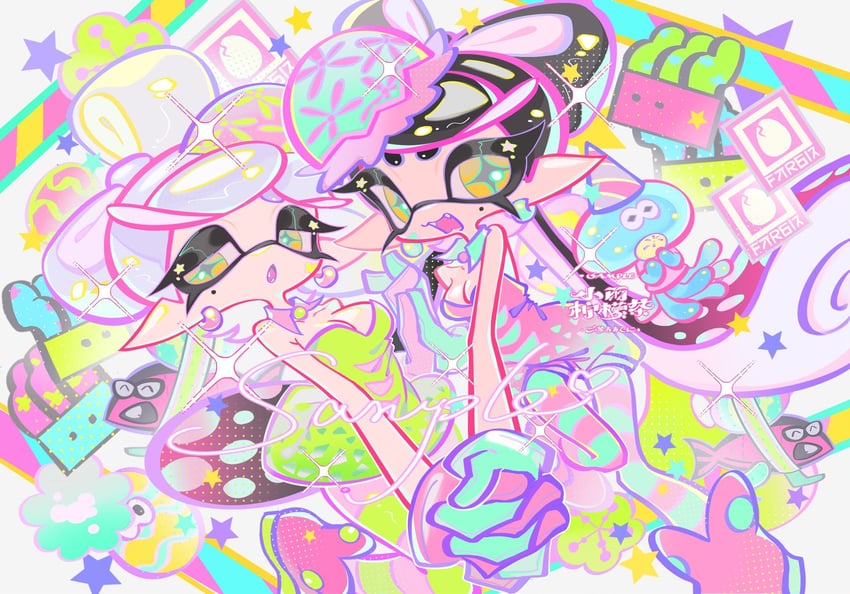 callie, marie, and jellyfish (splatoon and 1 more) drawn by xiaoyunatie