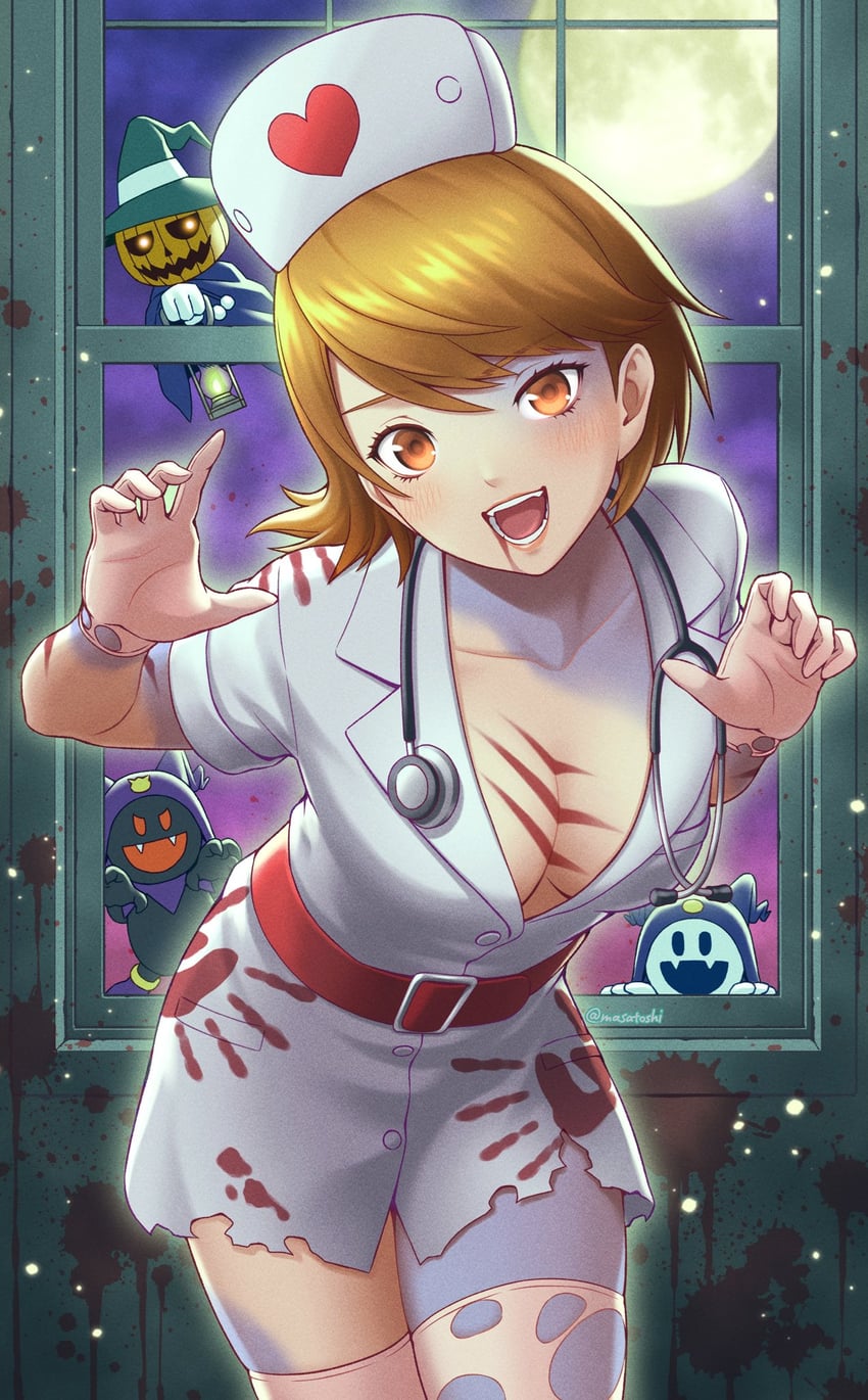 takeba yukari, jack frost, pyro jack, and black frost (persona and 3 more) drawn by masatoshi_1219