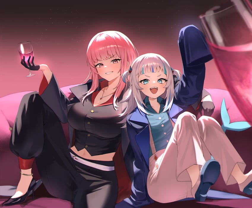 gawr gura and mori calliope (hololive and 2 more) drawn by mashilemo