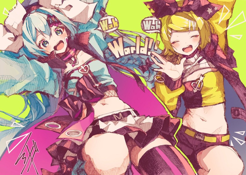 hatsune miku and kagamine rin (vocaloid and 1 more) drawn by krlouvf