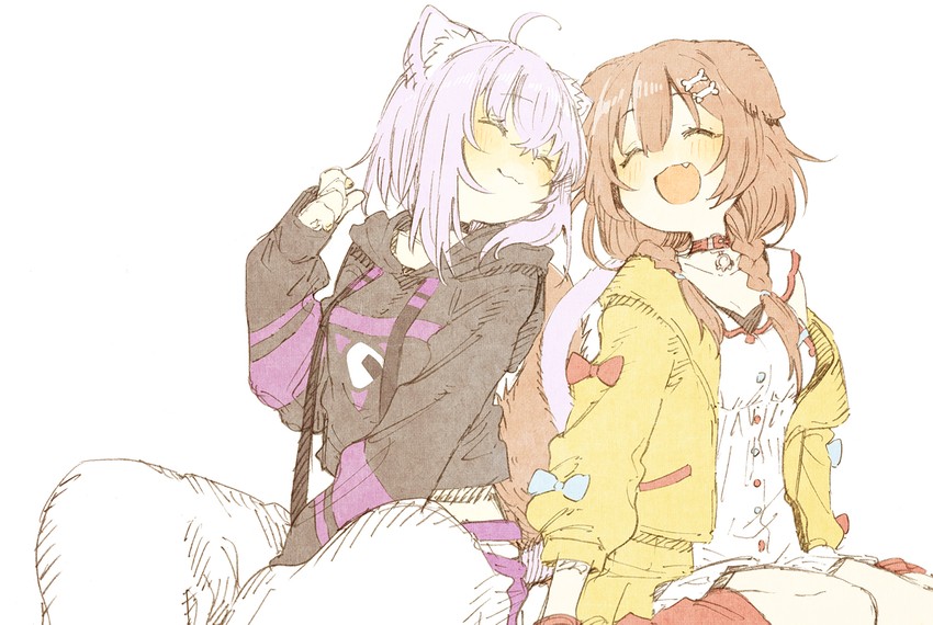 nekomata okayu and inugami korone (hololive) drawn by abara_heiki