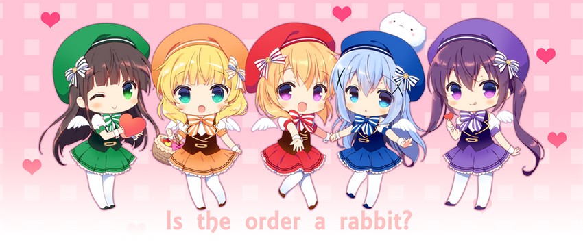 kafuu chino, hoto cocoa, kirima syaro, tippy, tedeza rize, and 1 more (gochuumon wa usagi desu ka?) drawn by santa_matsuri