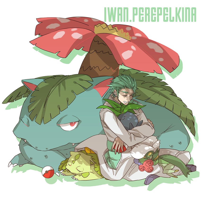 ivysaur, venusaur, oddish, roserade, and ivan perepelkin (pokemon and 1 more) drawn by knisge