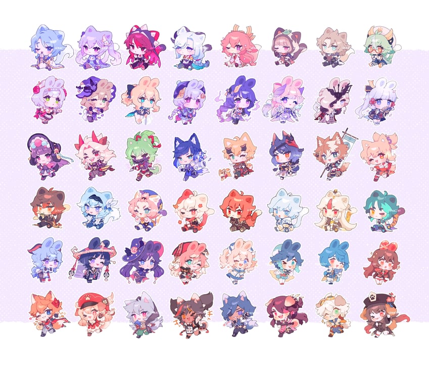 ganyu, raiden shogun, scaramouche, hu tao, yae miko, and 44 more (genshin impact) drawn by lenacchi_(lenacchiart)