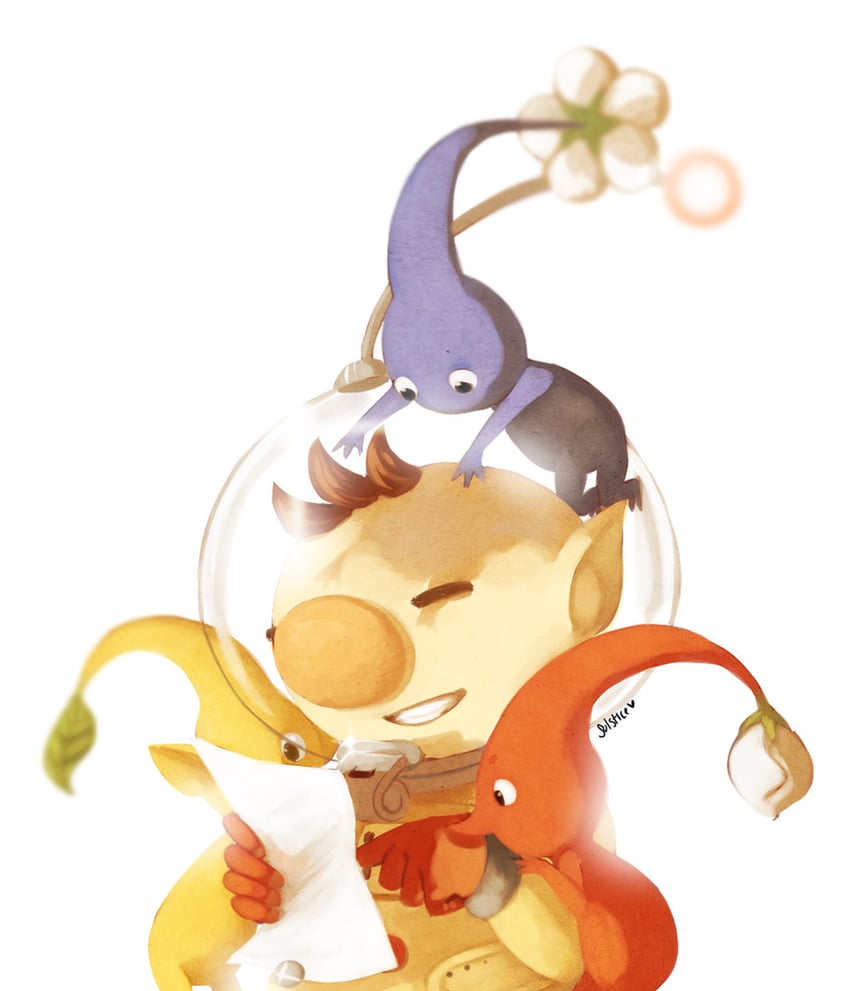 red pikmin, olimar, yellow pikmin, and blue pikmin (super smash bros. and 1 more) drawn by venusianpeach