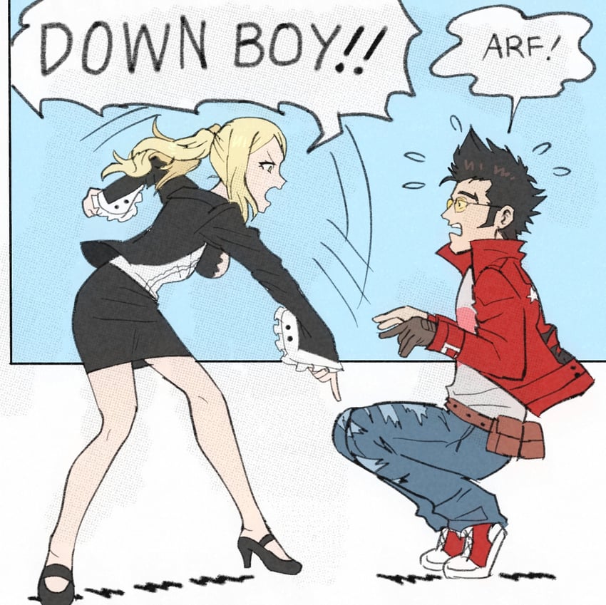 travis touchdown and sylvia christel (no more heroes) drawn by cez