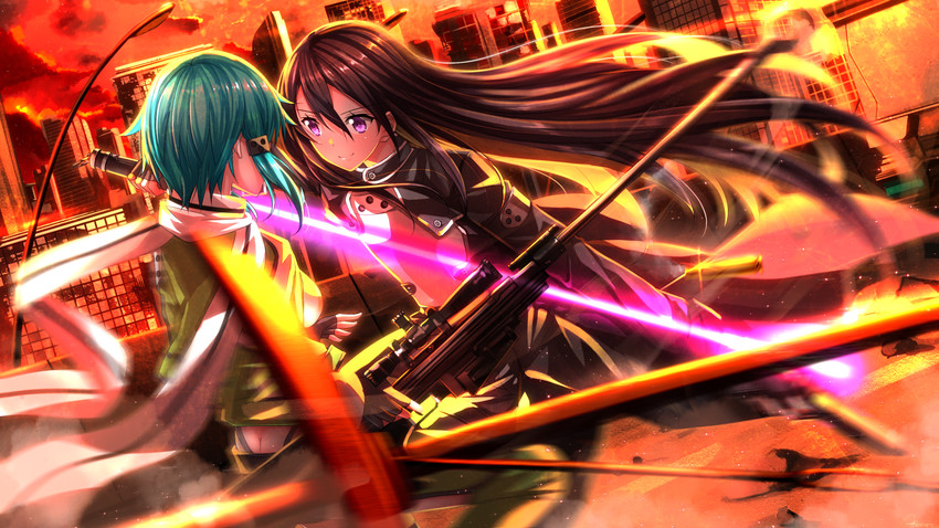kirito and sinon (sword art online) drawn by swordsouls