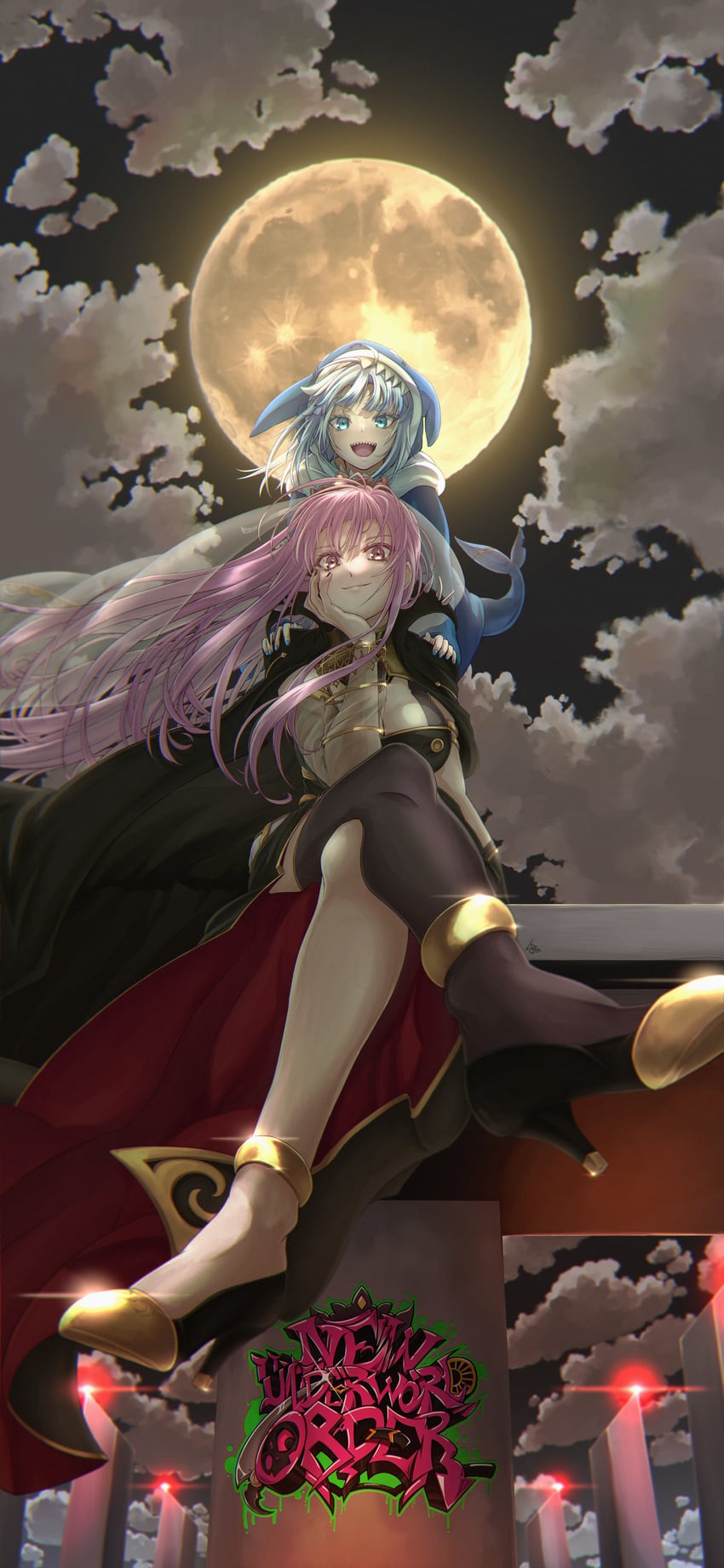 gawr gura and mori calliope (hololive and 1 more) drawn by mizunoe_(b2b121ja)