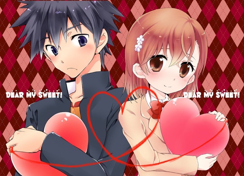 misaka mikoto and kamijou touma (toaru majutsu no index and 1 more) drawn by noa_(meing)