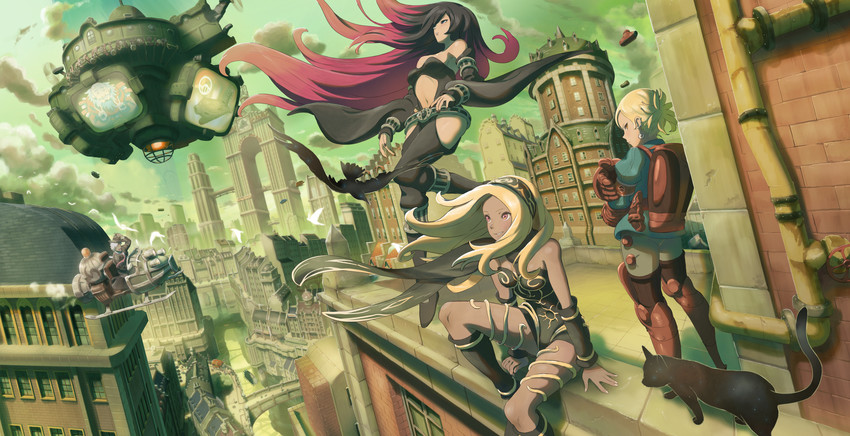 kitten, dusty, crow, xii, syd, and 1 more (gravity daze) drawn by inoki-08