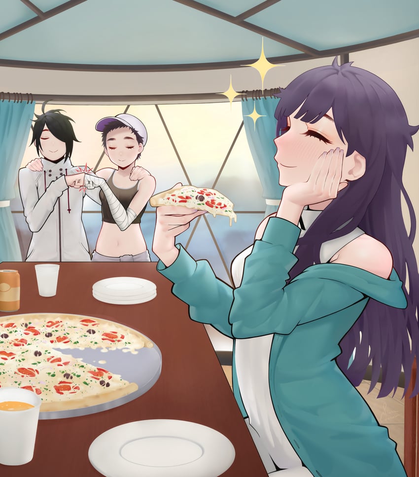 senjougahara hitagi, araragi koyomi, and kanbaru suruga (monogatari) drawn by piancaesar